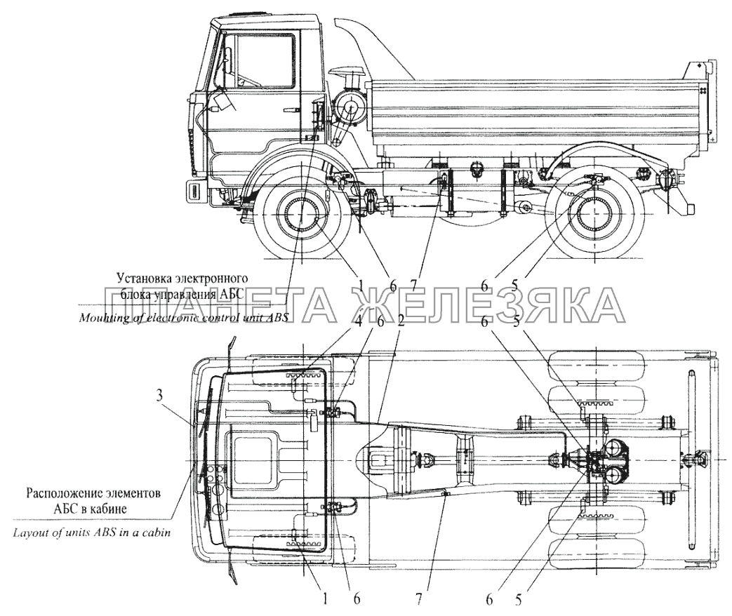 Установка элементов электрооборудования АБС на автомобиле МАЗ-555102 (с малой кабиной) МАЗ-5551 (2003)