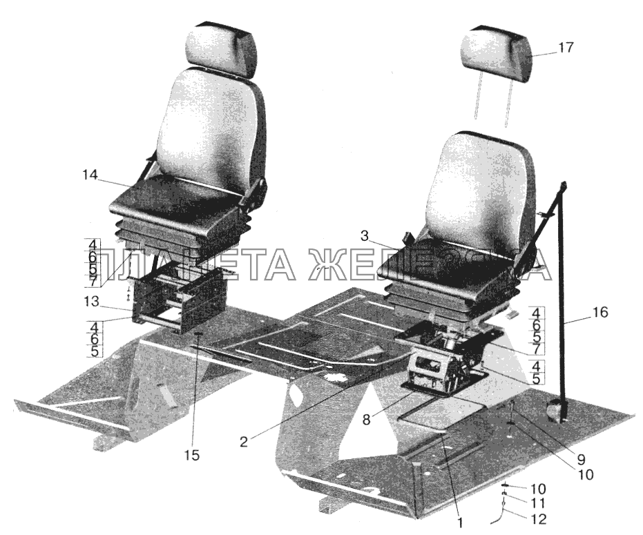 Установка и пневмопитание сидений 5433-6800006 МАЗ-5551 (2003)