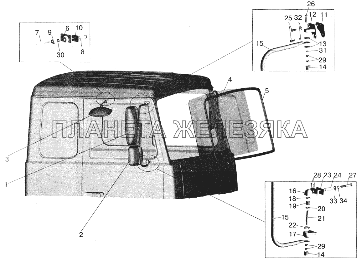 Установка стекол и зеркал на большую кабину МАЗ-5551 (2003)