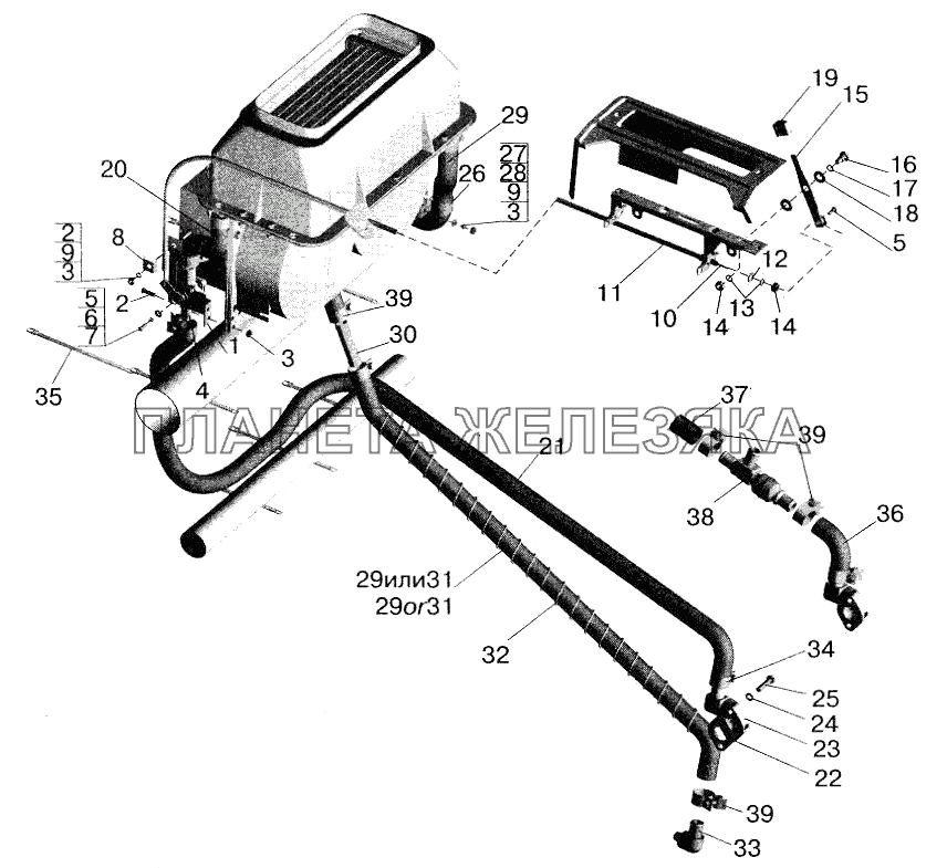 Установка шлангов и крана управления отопителем МАЗ-5551 (2003)