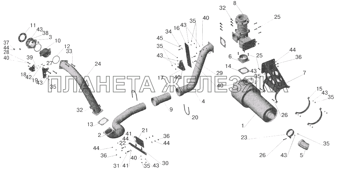 Установка системы выпуска отработавших газов МАЗ-551605 с КПП МАЗ-543205 и обогревом кузова МАЗ-5551 (2003)