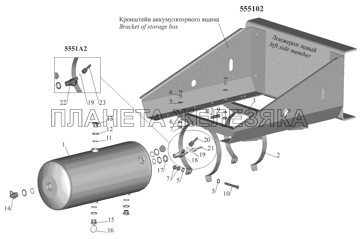 Установка ресивера 5551-3513005-10 МАЗ-555102, 5551А2 Установка ресивера 5551-3513005-10 МАЗ-555102, 5551А2