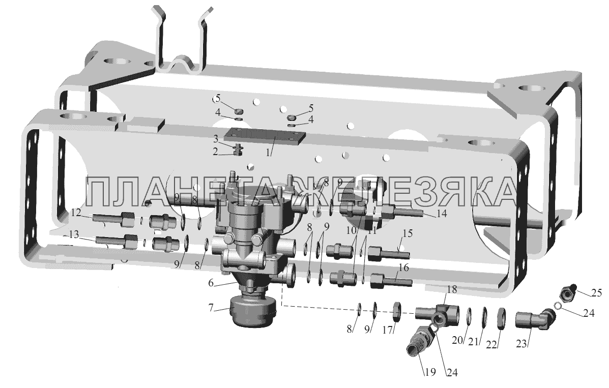 Установка клапана управления тормозами прицепа и присоединительной арматуры МАЗ-555102, 5551А2