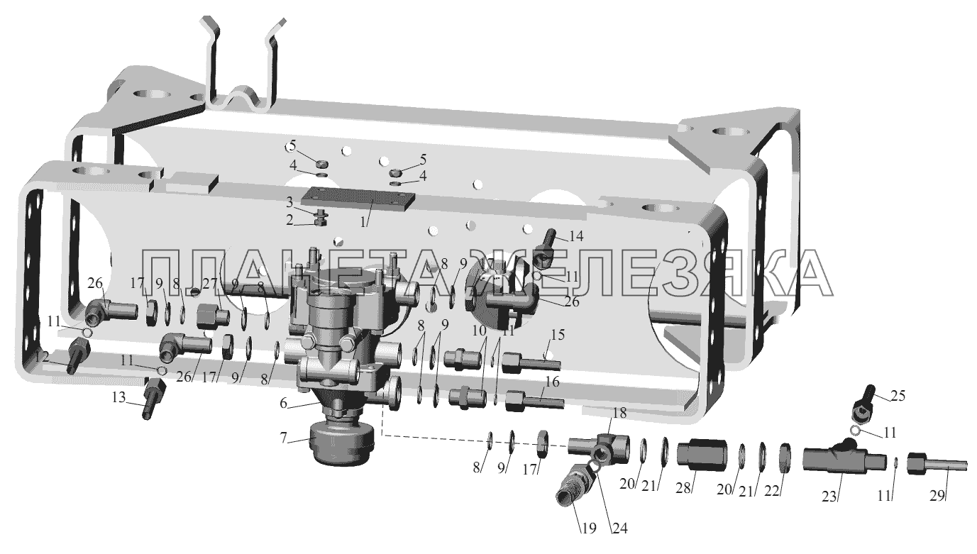 Установка клапана управления тормозами прицепа и присоединительной арматуры МАЗ-555102, 5551А2