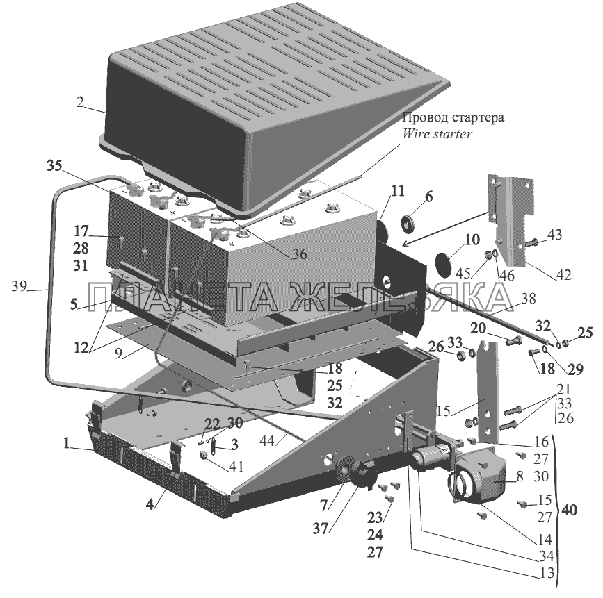 Установка аккумуляторных батарей 555102-3700008, 555102-3700008-700 МАЗ-555102, 5551А2