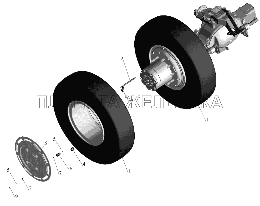 Установка задних колес 5516-3100002-020, 5516-3100002-720 МАЗ-555102, 5551А2