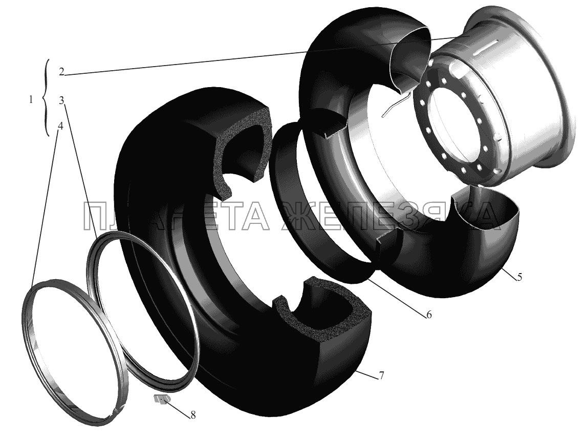 Колесо, камера и покрышка 5516-3101011, 551607-3101011 МАЗ-555102, 5551А2