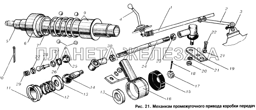Механизм промежуточного привода коробки передач МАЗ-53363