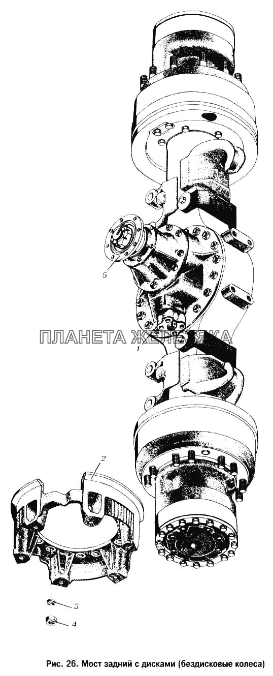 Мост задний с дисками (бездисковые колеса) МАЗ-53366