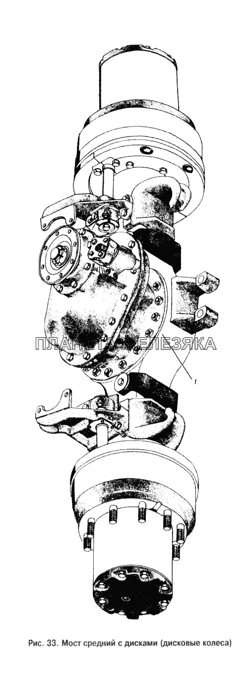 Мост средний с дисками (дисковые колеса) МАЗ-53366