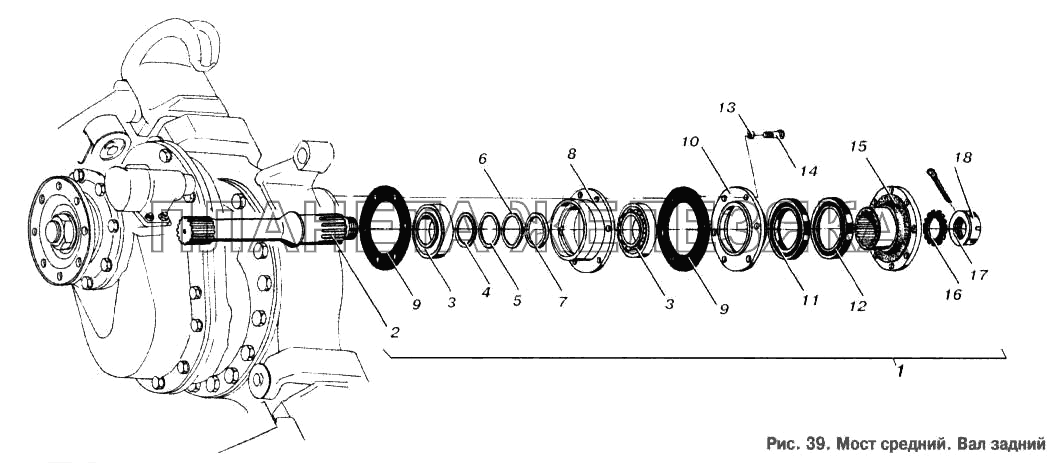 Мост средний. Вал задний МАЗ-53363