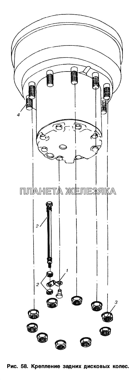 Крепление задних дисковых колес МАЗ-6303