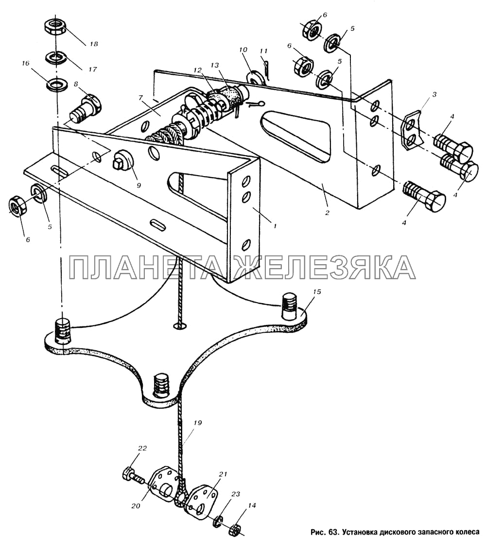 Установка дискового запасного колеса МАЗ-6303