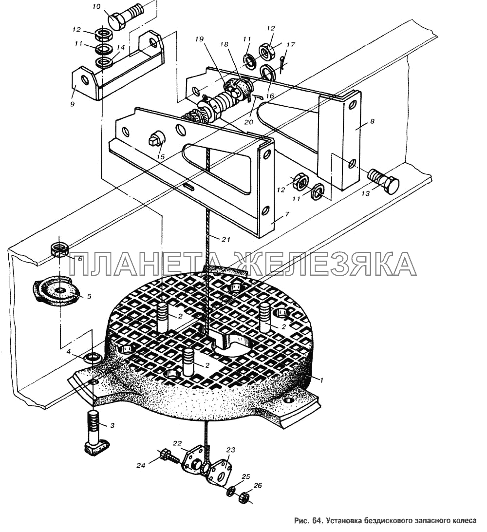 Установка бездискового запасного колеса МАЗ-6303