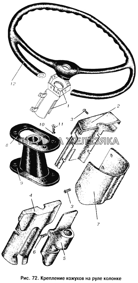 Крепление кожухов на рулевой колонке МАЗ-6303