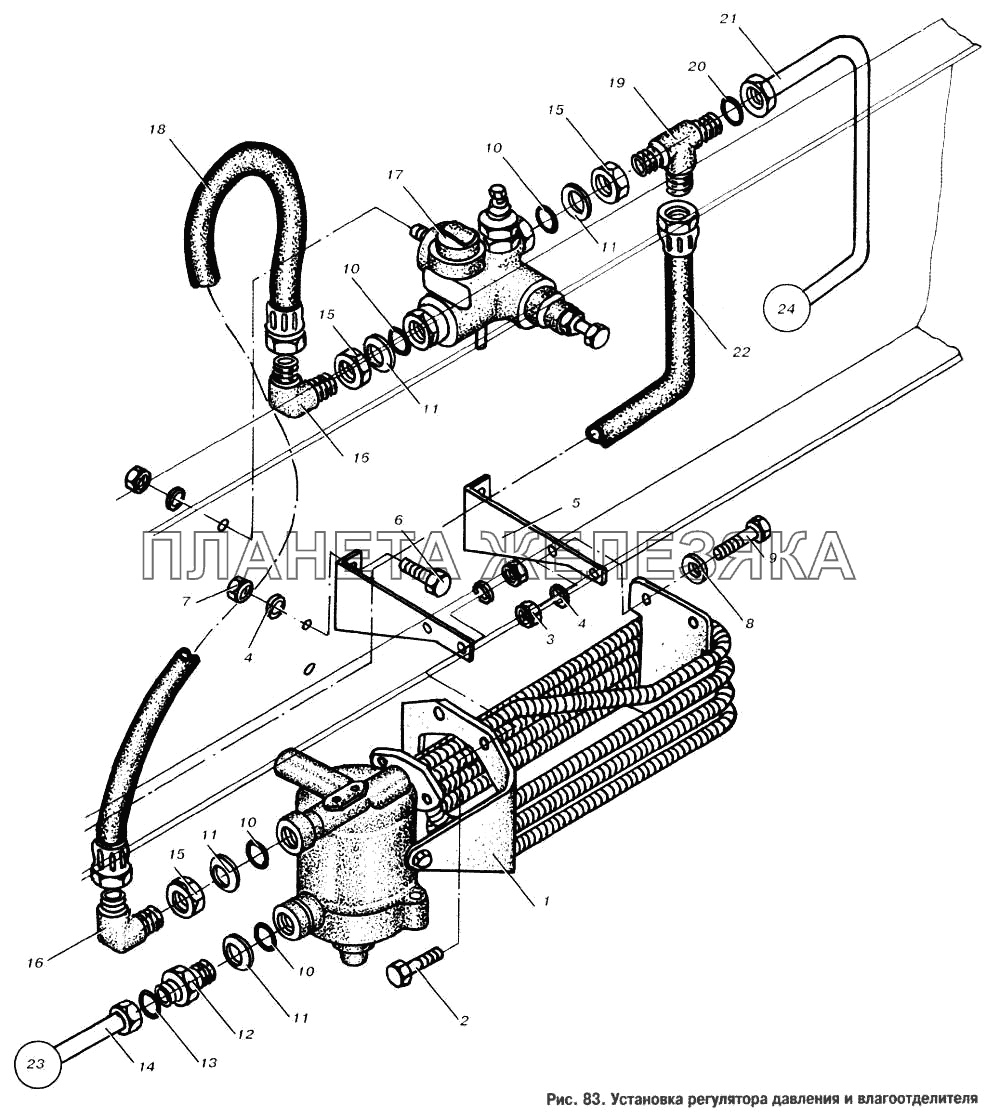 Установка регулятора давления и влагоотделителя МАЗ-53366
