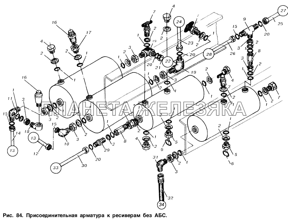 Присоединительная арматура к ресиверам без АБС МАЗ-6303