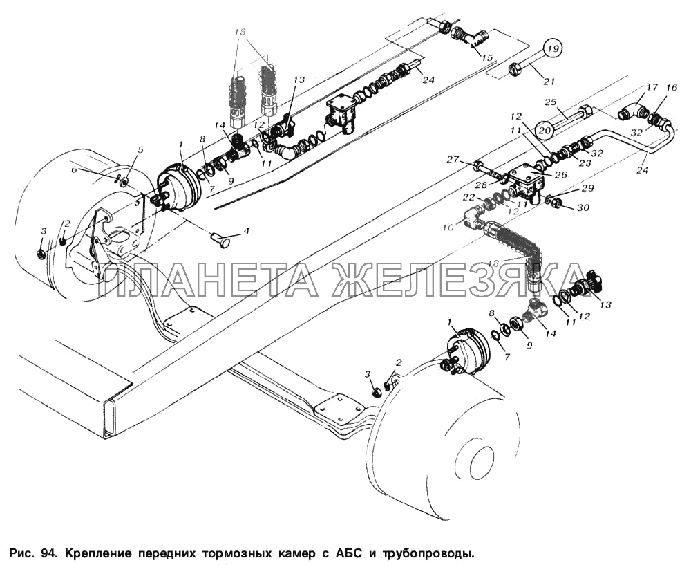 Крепление передних тормозных камер с АБС МАЗ-53363