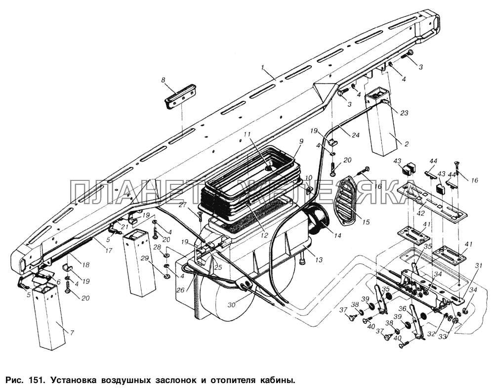 Установка воздушных заслонок и отопителя кабины МАЗ-6303