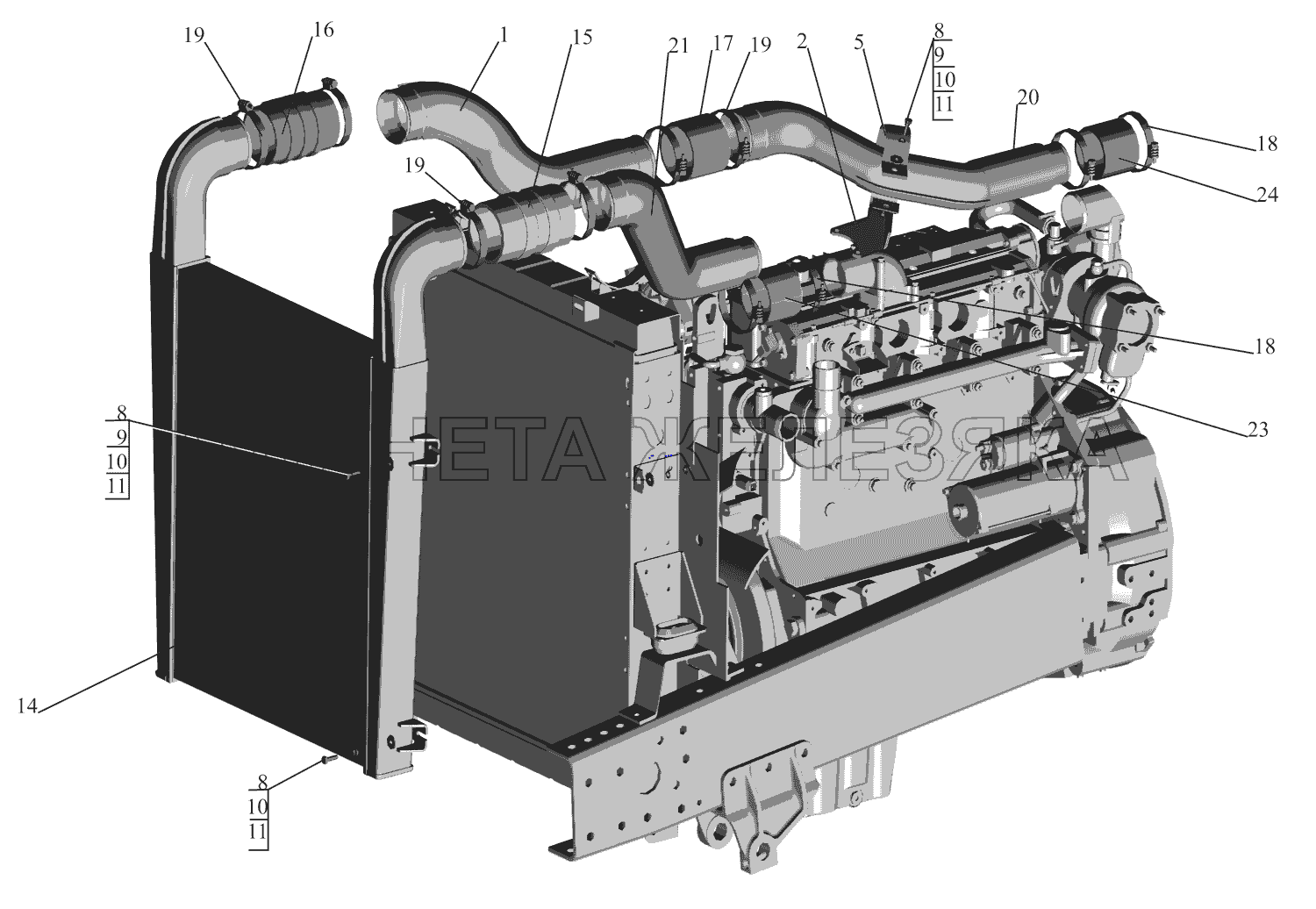 Установка системы охлаждения наддувочного воздуха МАЗ-630333