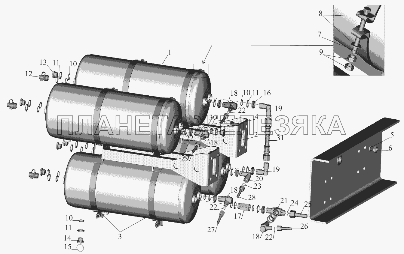 Установка ресиверов и присоединительной арматуры МАЗ-631236