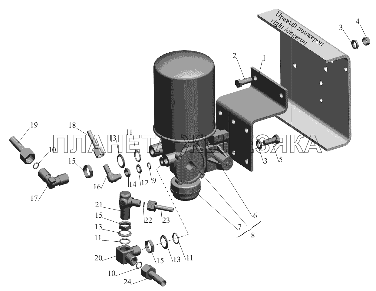 Установка осушителя воздуха и присоединительной арматуры МАЗ-631236