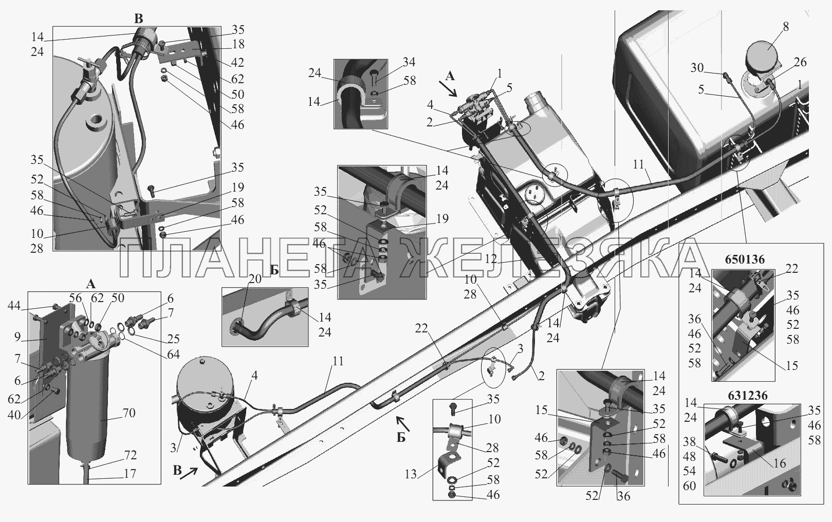 Установка топливопроводов 650136-1104002, 631236-1104002(c подогревателем) МАЗ-631236