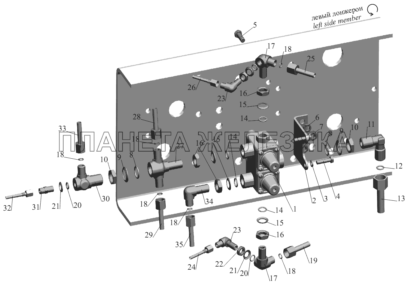 Крепление четырехконтурного клапана МАЗ-631236