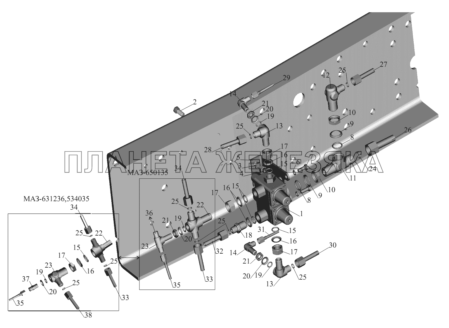 Крепление четырехконтурного клапана МАЗ-631236