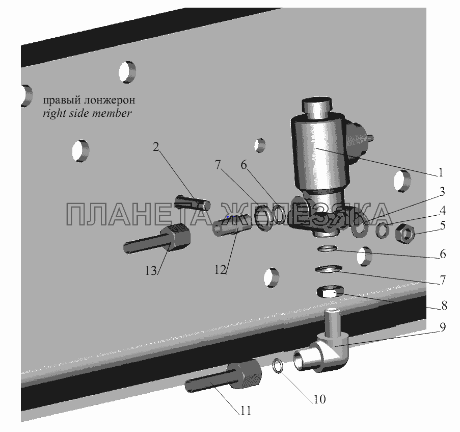 Установка тормозного клапана ASR и присоединительной арматуры МАЗ-631236