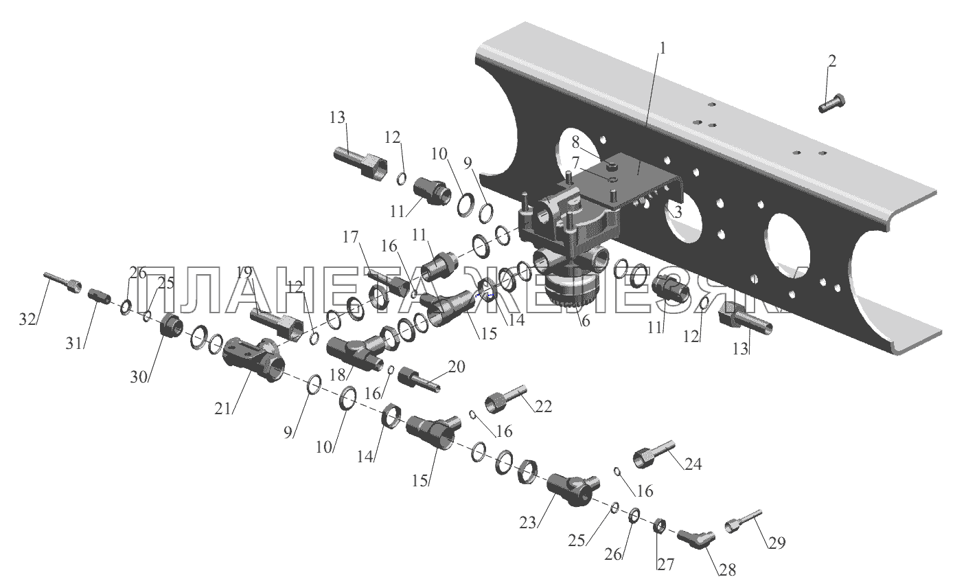 Установка ускорительного клапана и присоединительной арматуры МАЗ-631236