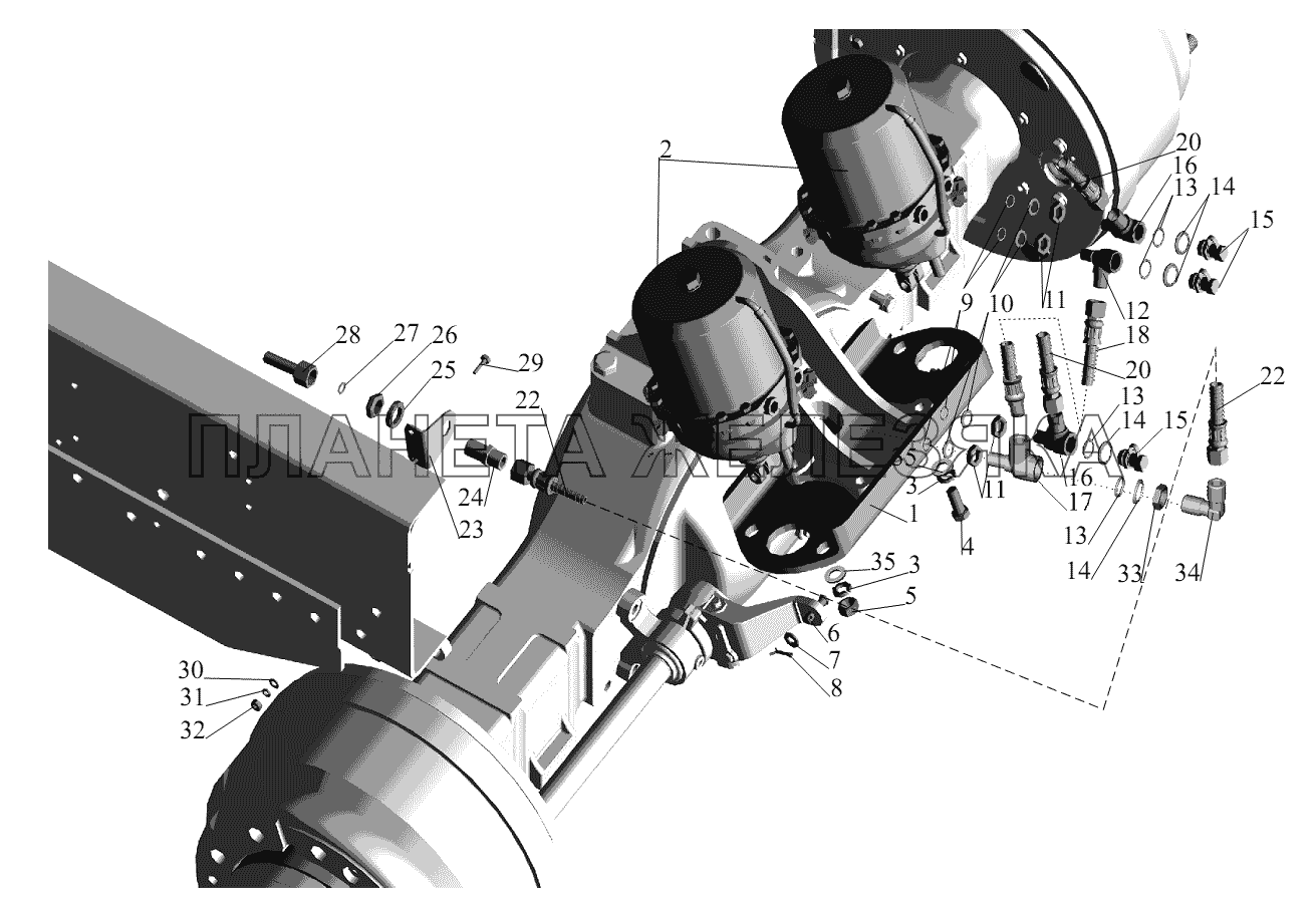 Установка задних тормозных камер и присоединительной арматуры МАЗ-631236