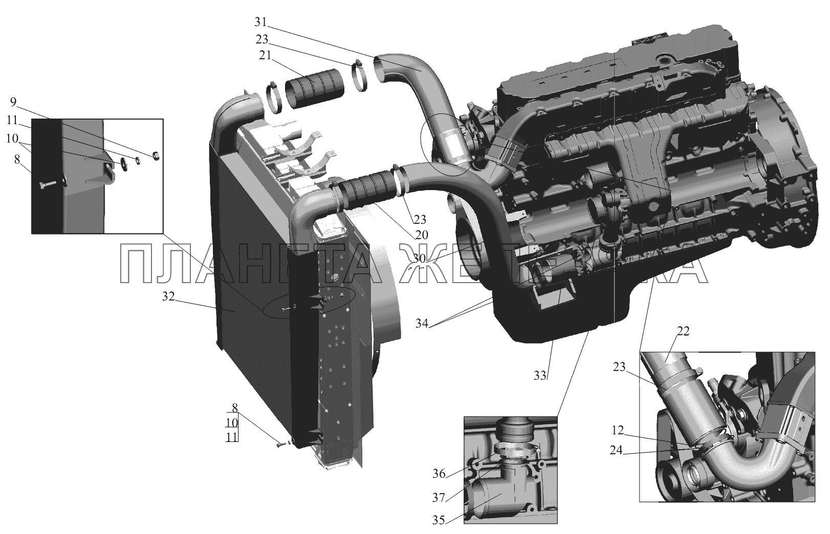 Система охлаждения наддувочного воздуха МАЗ-631236