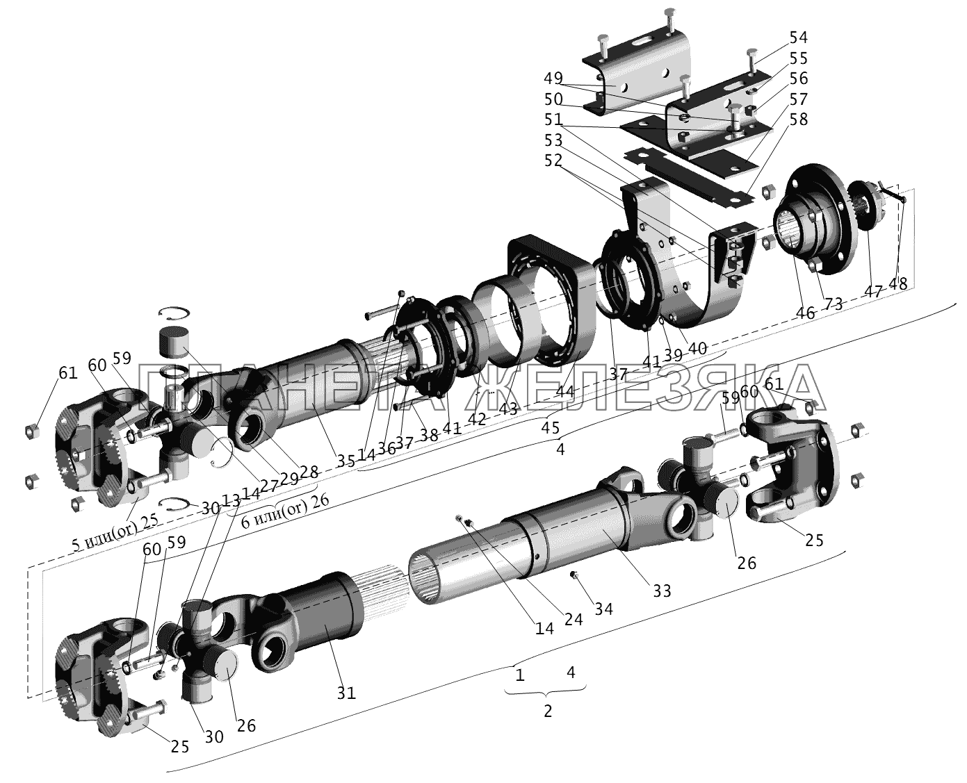 Установка карданных передач МАЗ-534035, 555035 МАЗ-631236