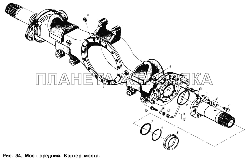 Мост средний. Картер моста МАЗ-6317