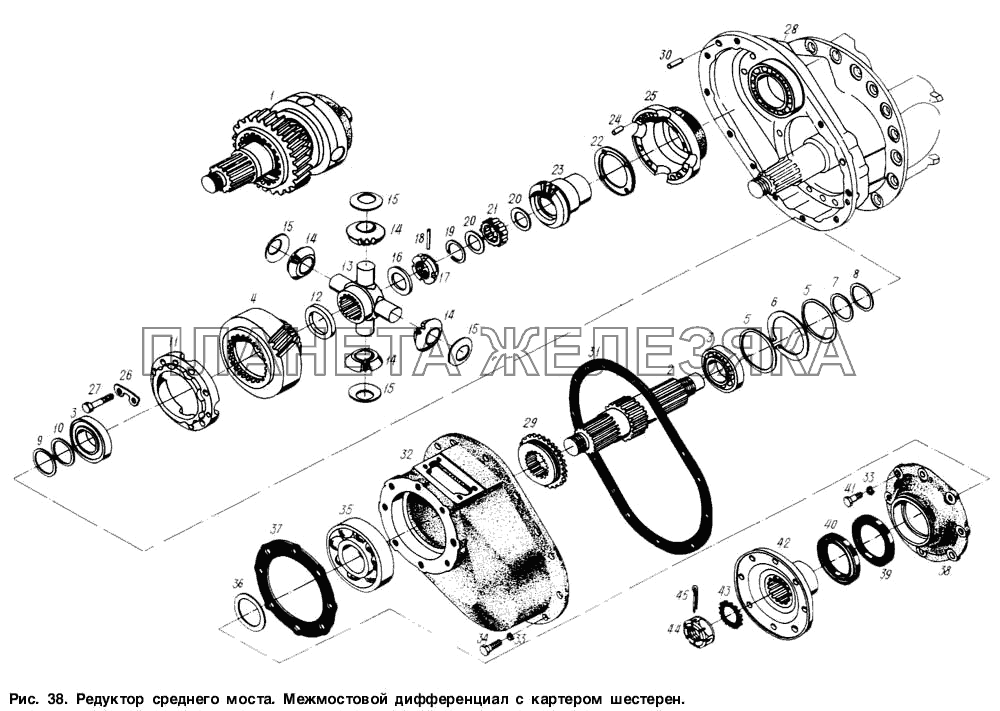 Редуктор среднего моста. Межмостовой дифференциал с картером шестерен МАЗ-6317
