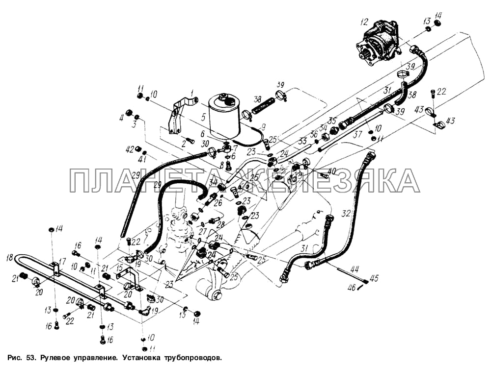 Рулевое управление. Установка трубопроводов МАЗ-6317