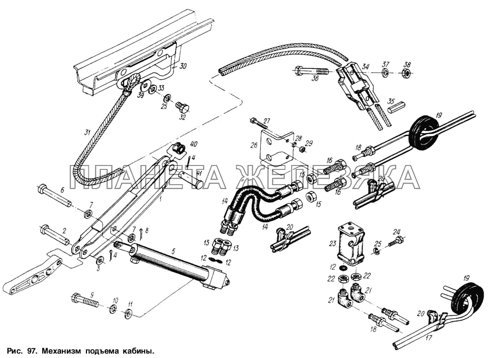Механизм подъема кабины МАЗ-6317