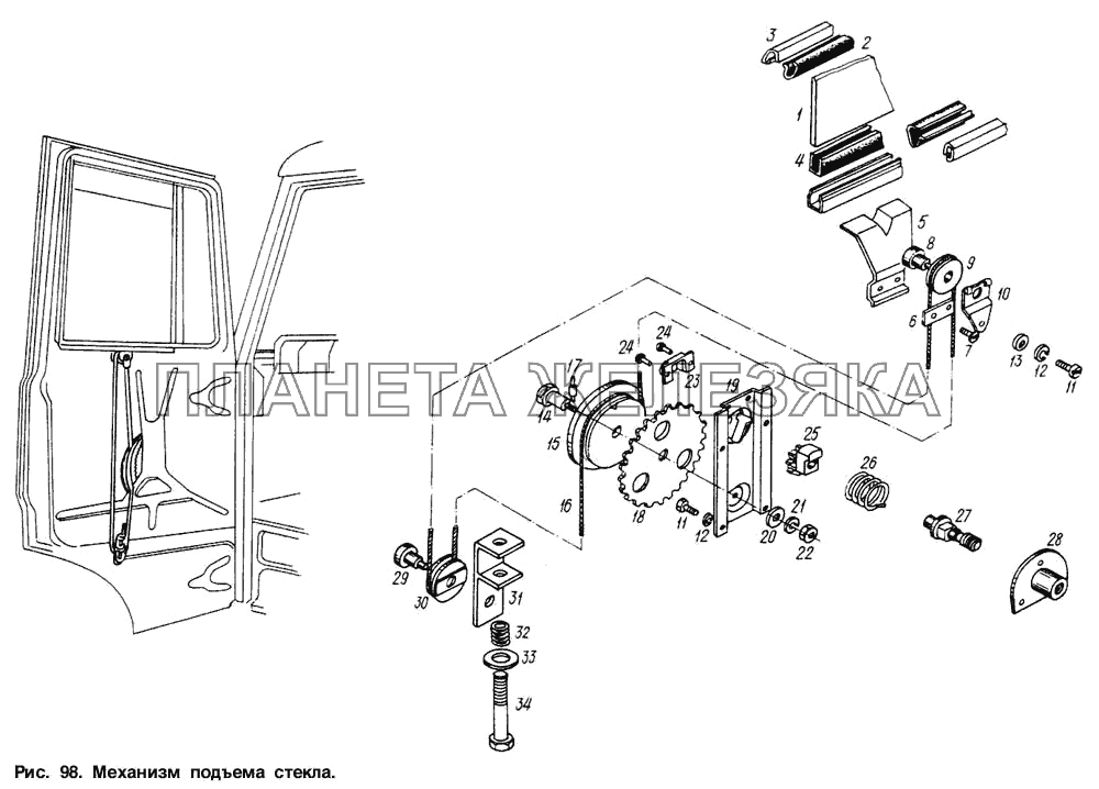 Механизм подъема стекла МАЗ-6317