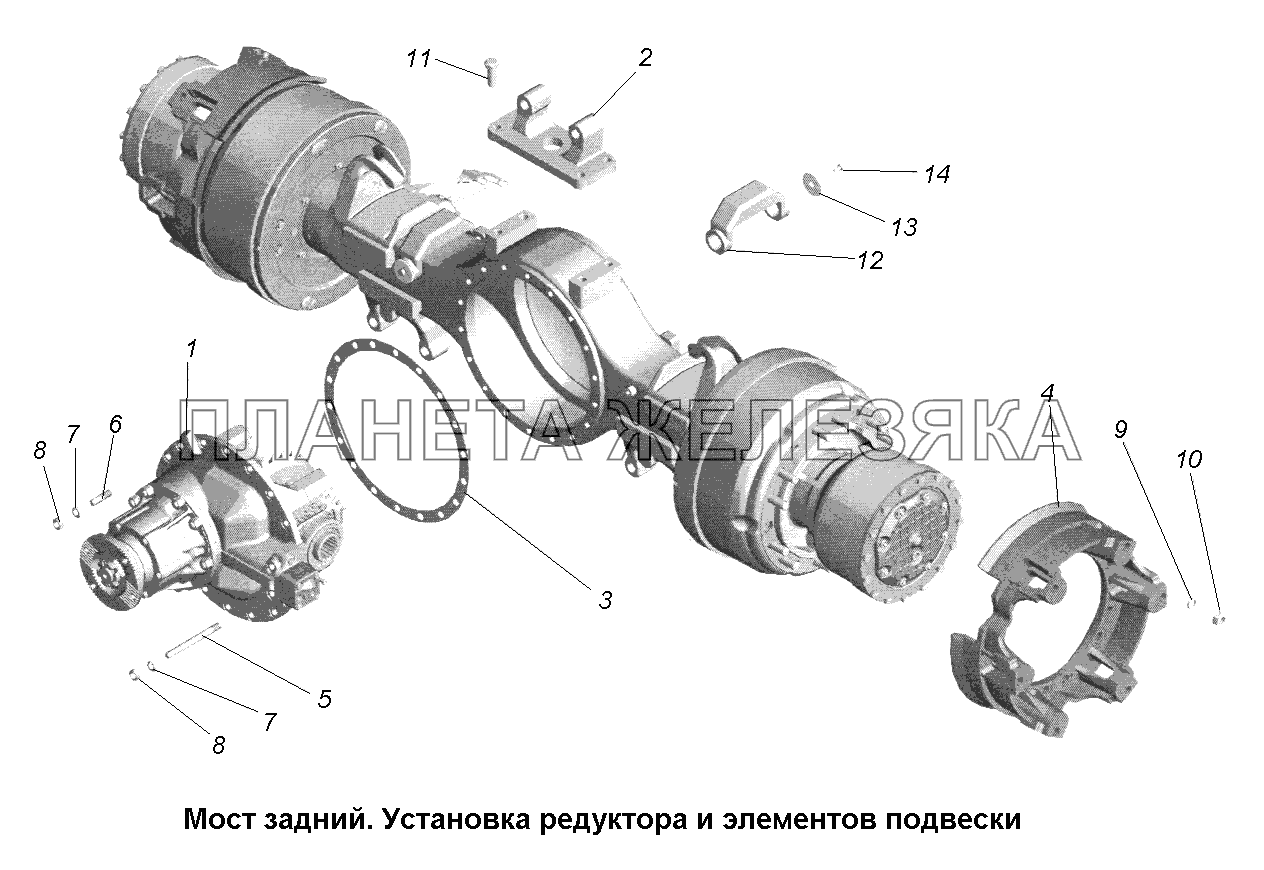 Мост задний\Мост задний. Установка редуктора и элементов подвески. МАЗ-631705, 631708