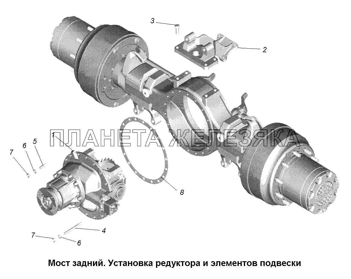 Мост задний\Мост задний. Установка редуктора и элементов подвески. (2) МАЗ-631705, 631708 Мост задний\Мост задний. Установка редуктора и элементов подвески. (2) МАЗ-631705, 631708