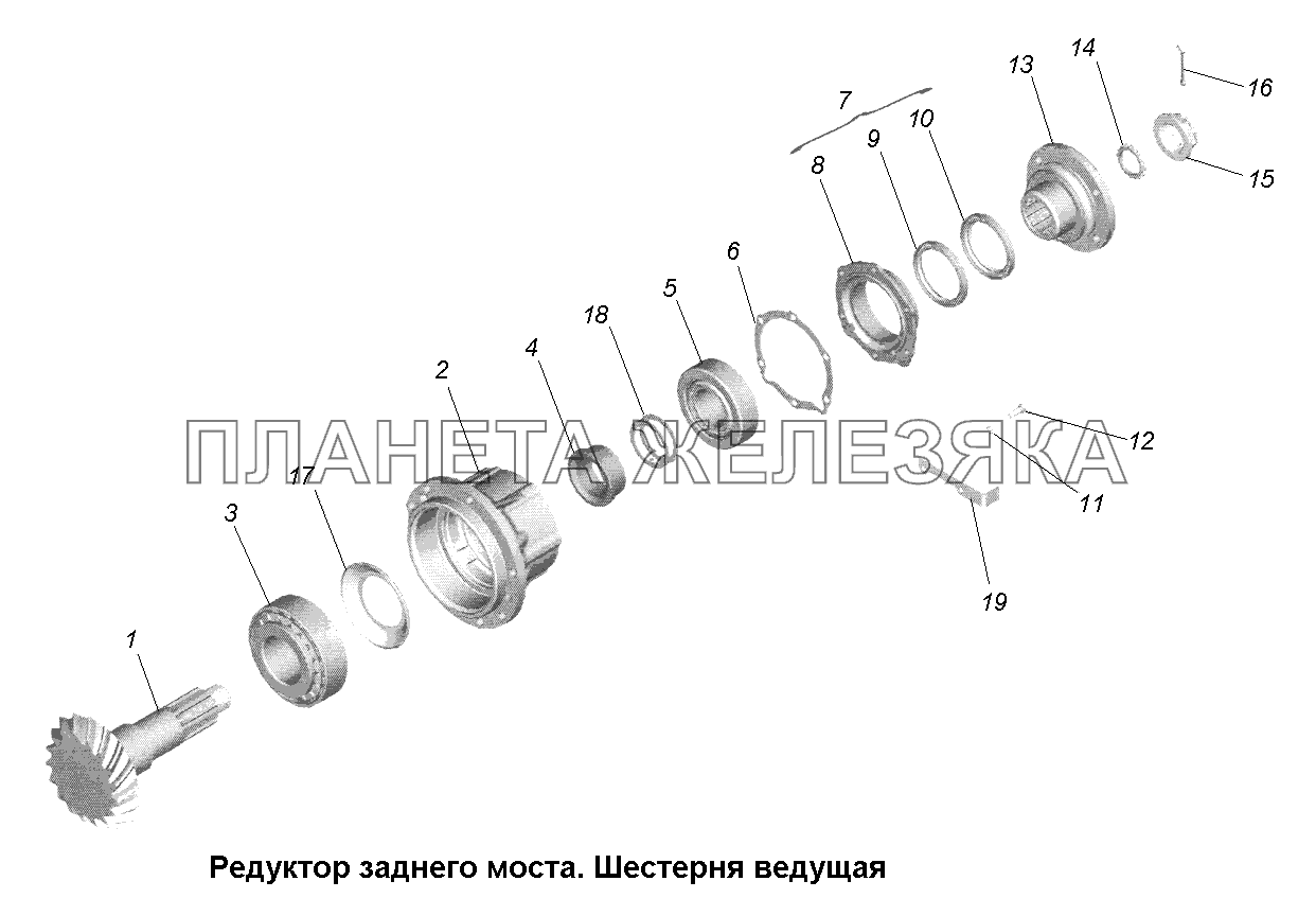 Мост задний\Редуктор заднего моста. Шестерня ведущая МАЗ-631705, 631708