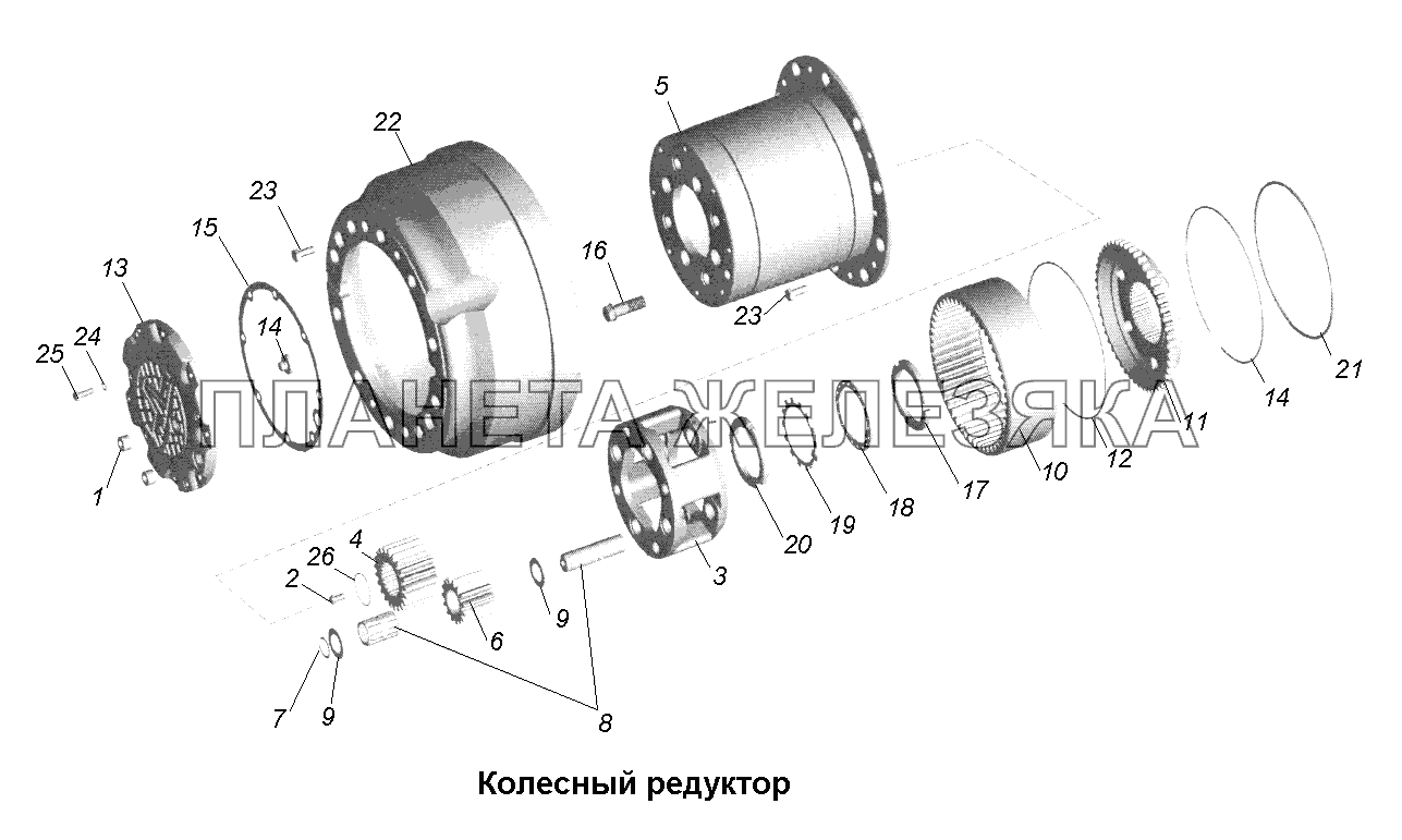 Мост задний\Колесный редуктор МАЗ-631705, 631708