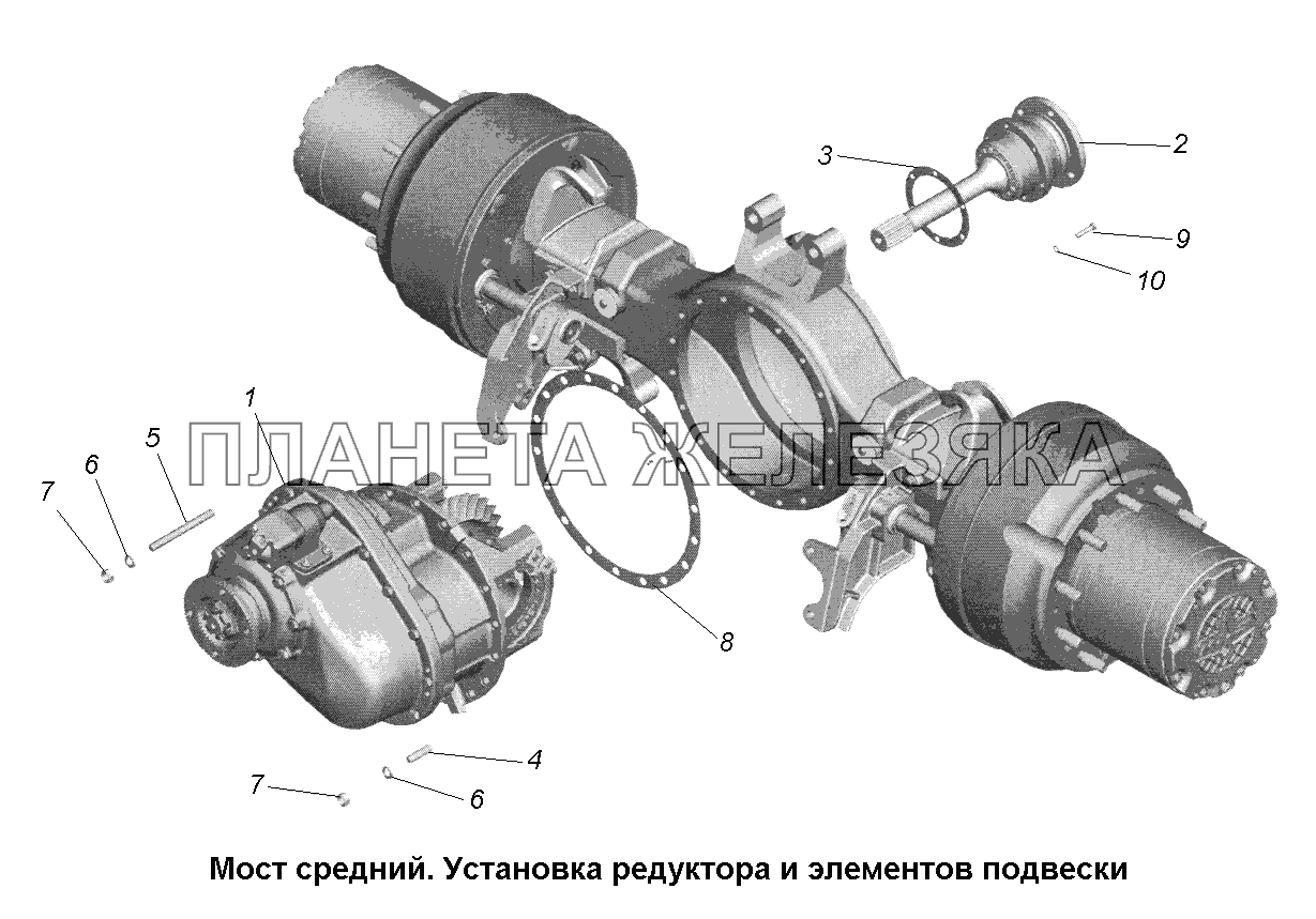 Мост средний\Мост средний. Установка редуктора и элементов подвески (2) МАЗ-631705, 631708