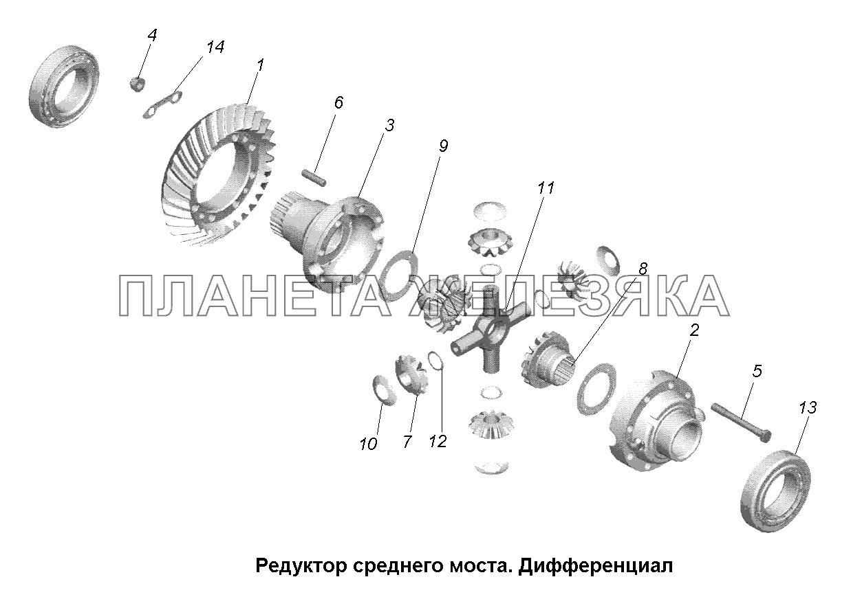 Мост средний\Редуктор среднего моста. Дифференциал МАЗ-631705, 631708