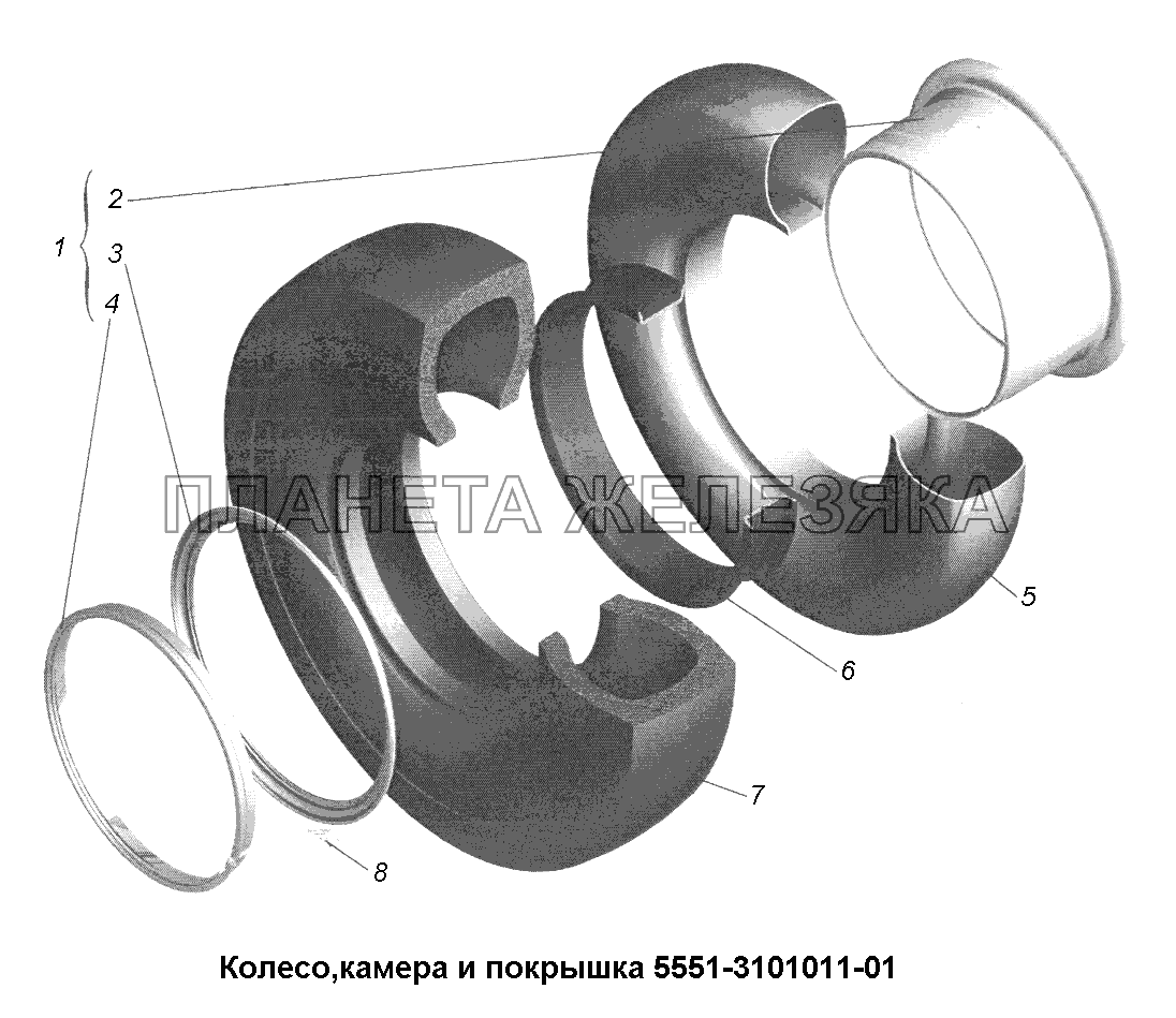 Колеса и ступицы\Колесо, камера и покрышка 5551-3101011-01 МАЗ-631705, 631708