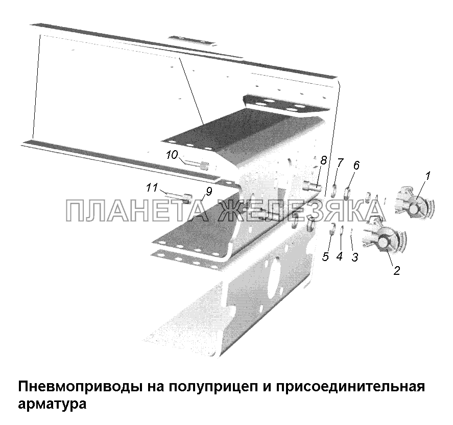 Тормоза\Пневмовыводы на полуприцеп и присоединительная арматура МАЗ-631705, 631708