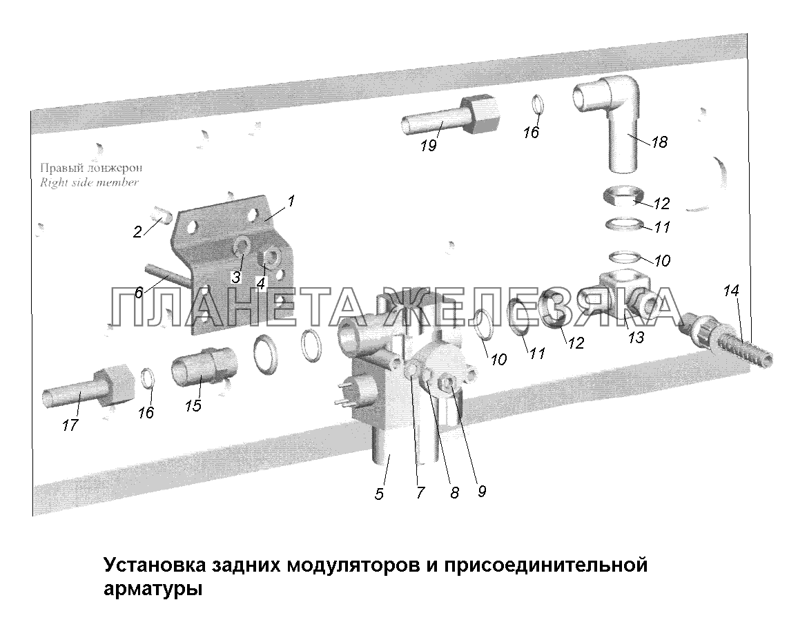 Тормоза\Установка задних модуляторов и присоединительной арматуры МАЗ-631705, 631708