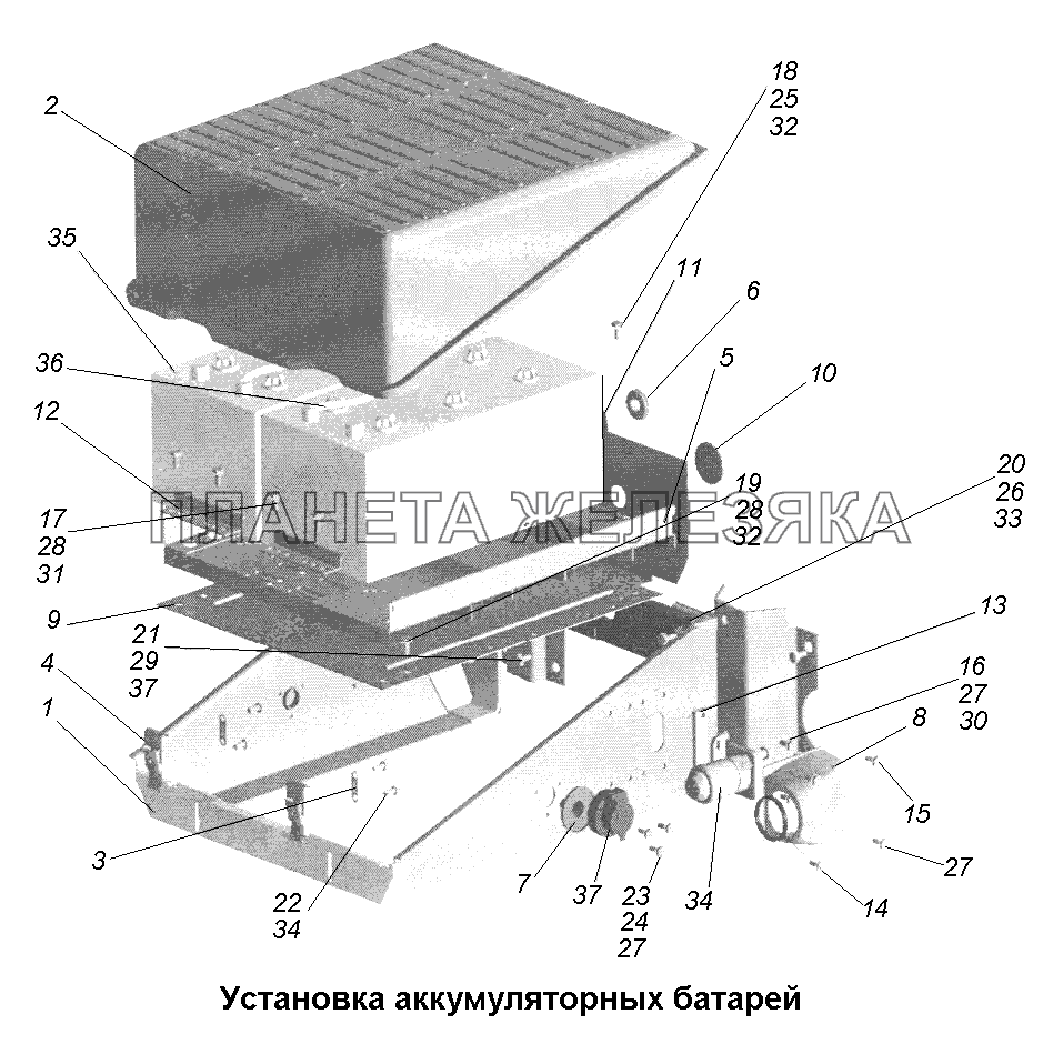 Электрооборудование\Установка аккумуляторных батарей МАЗ-631705, 631708