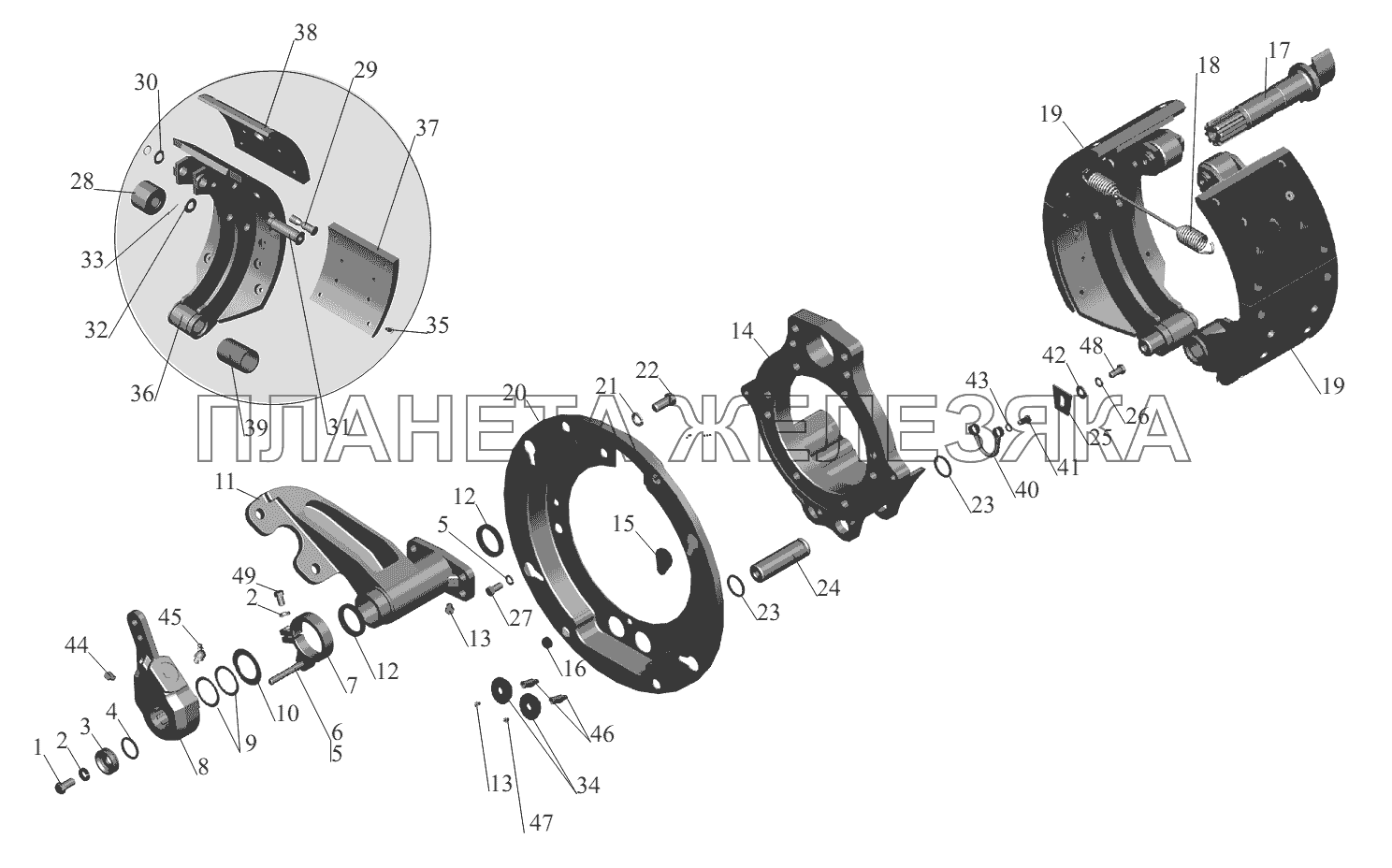 Тормозной механизм передних колес 152-3501004 (152-3501005) МАЗ-6422, 5432